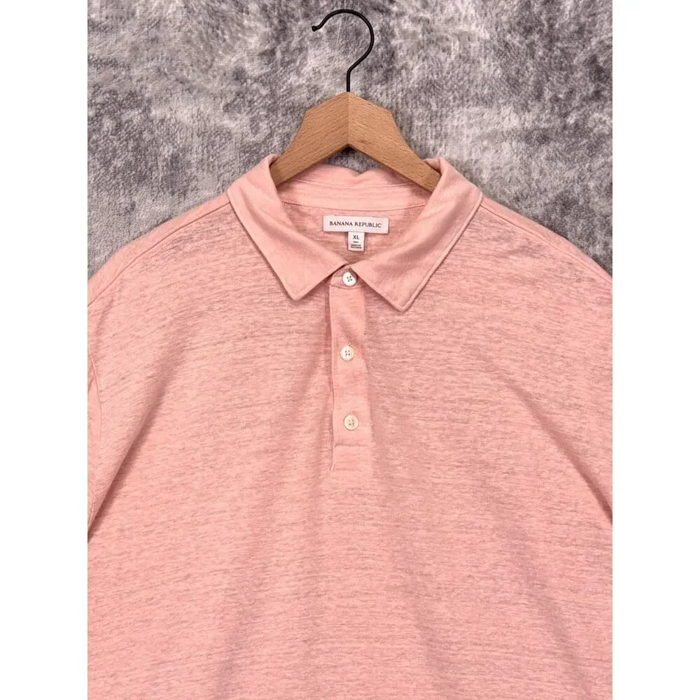 Banana Republic Polo Shirt XL Tall Mens Linen Jersey Knit Light Pink Resort